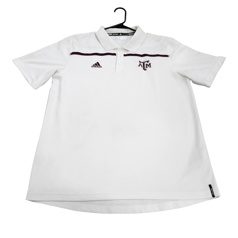 Texas A&M Aggies Polo Shirt Mens Large White NCAA Football Adidas Short Sleeve